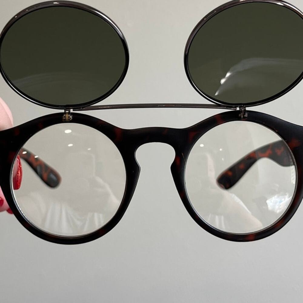 Round Flip Up Y2K Sunglasses Tortoiseshell Retro Steampunk Festival UV400 Shades - Picture 11 of 11